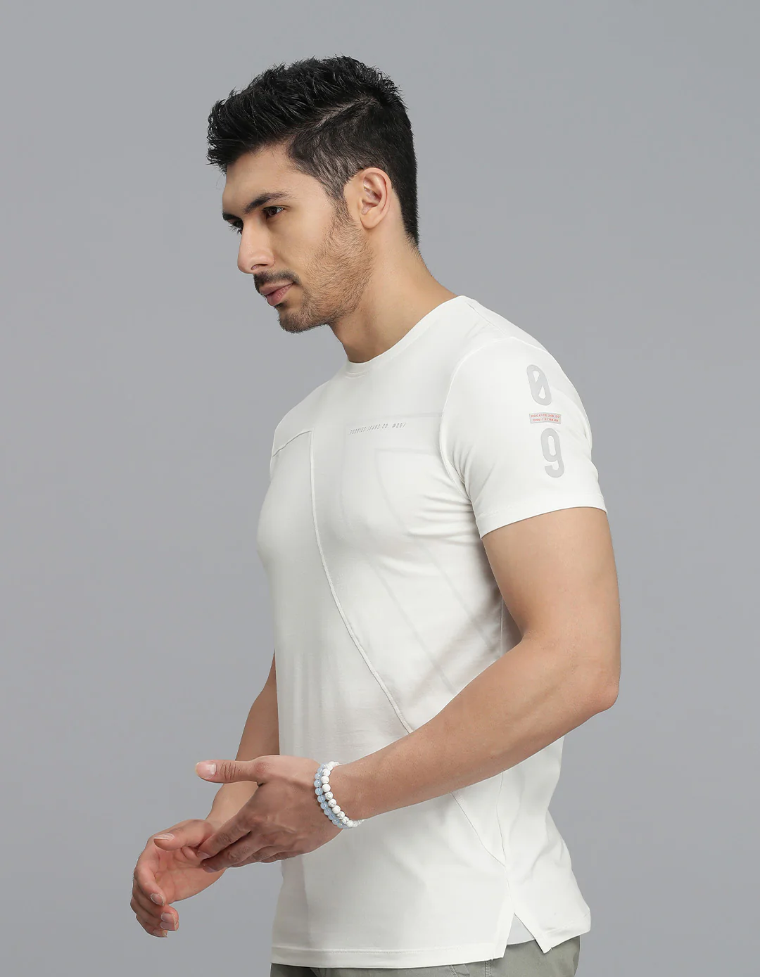 White Half Sleeves Round Neck Tee - Image 5