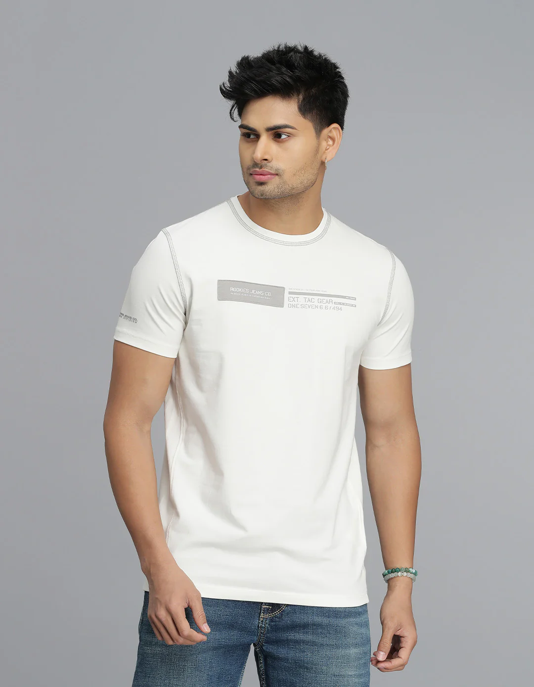 White Half Sleeves Round Neck Tee