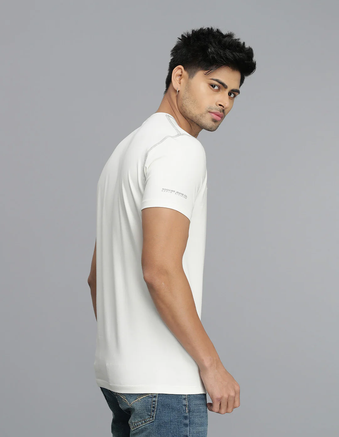 White Half Sleeves Round Neck Tee - Image 4