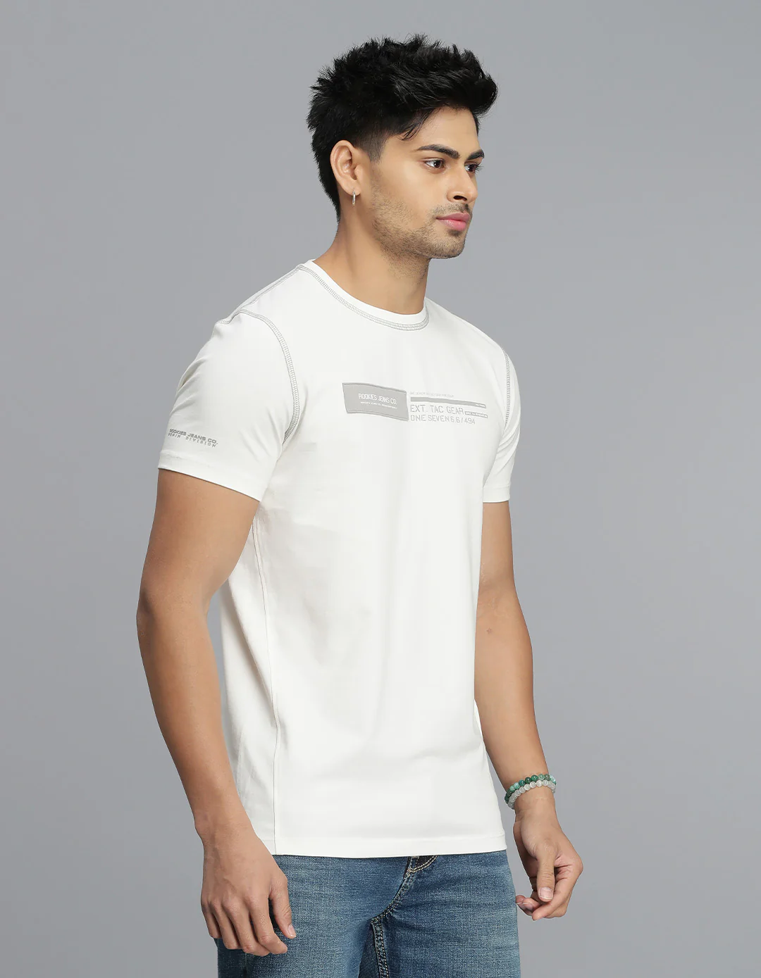 White Half Sleeves Round Neck Tee - Image 5