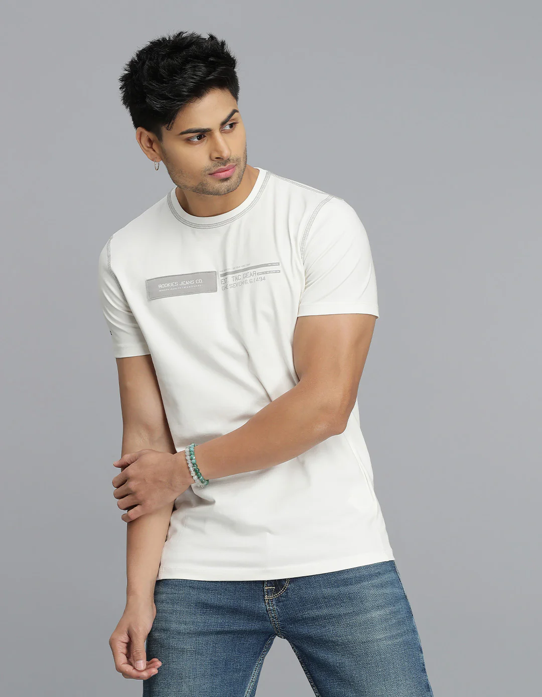 White Half Sleeves Round Neck Tee - Image 6