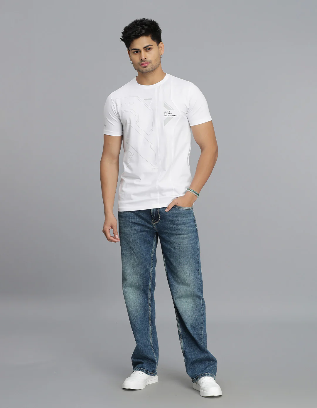 White Half Sleeves Round Neck Tee - Image 2