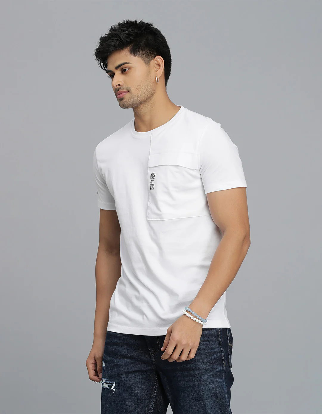 White Half Sleeves Round Neck Tee - Image 3