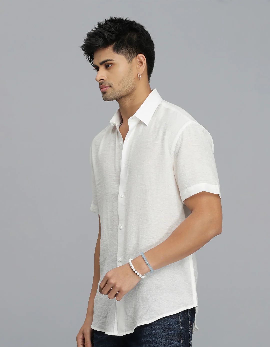 White Half Sleeves Solid Shirt - Image 3