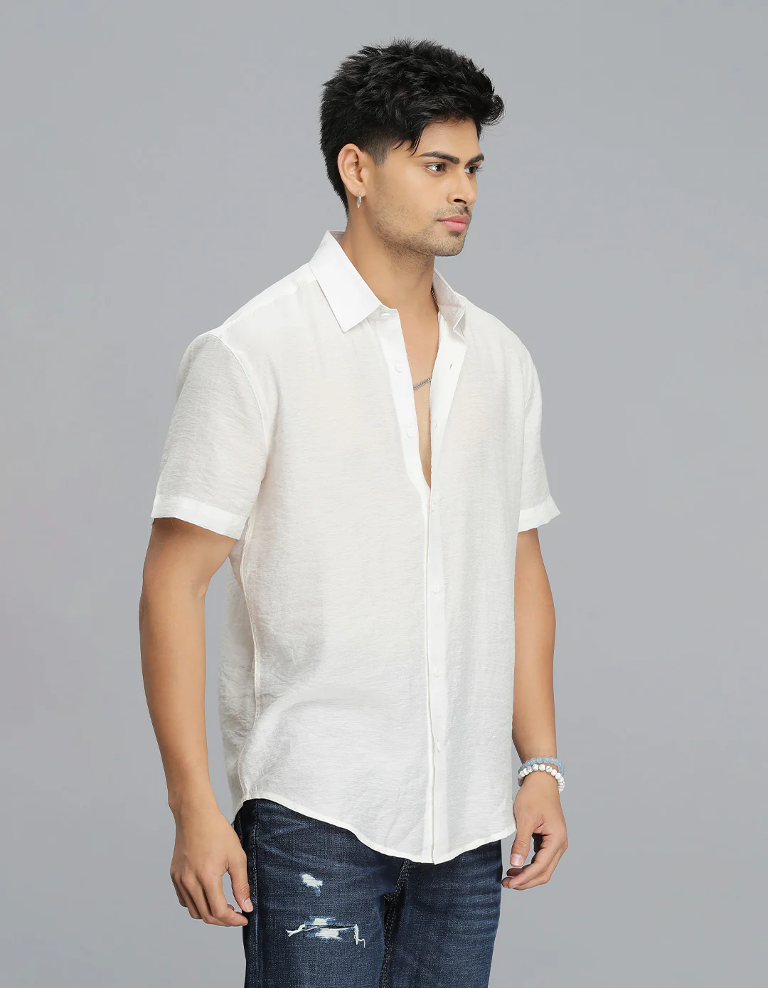 White Half Sleeves Solid Shirt - Image 4