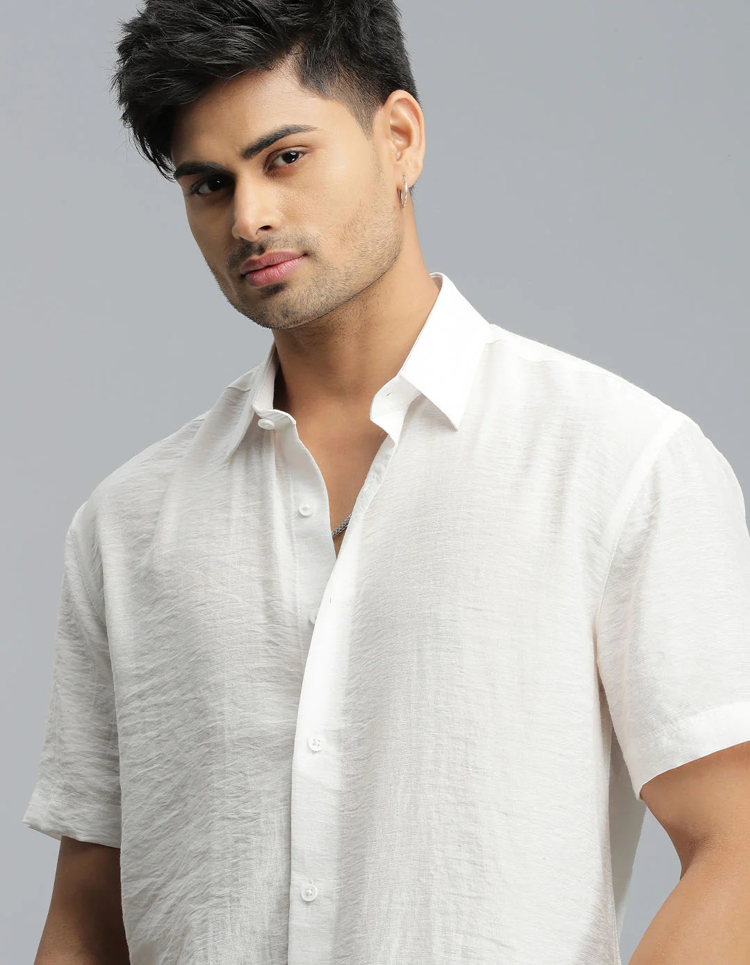 White Half Sleeves Solid Shirt - Image 6