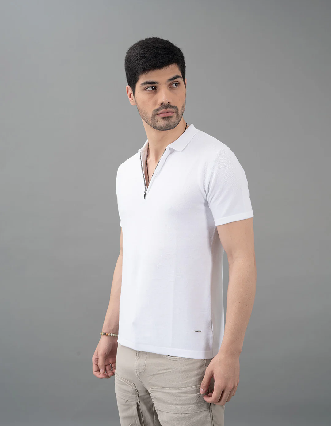 White Half Sleeves Flatknit Polo Tee - Image 2