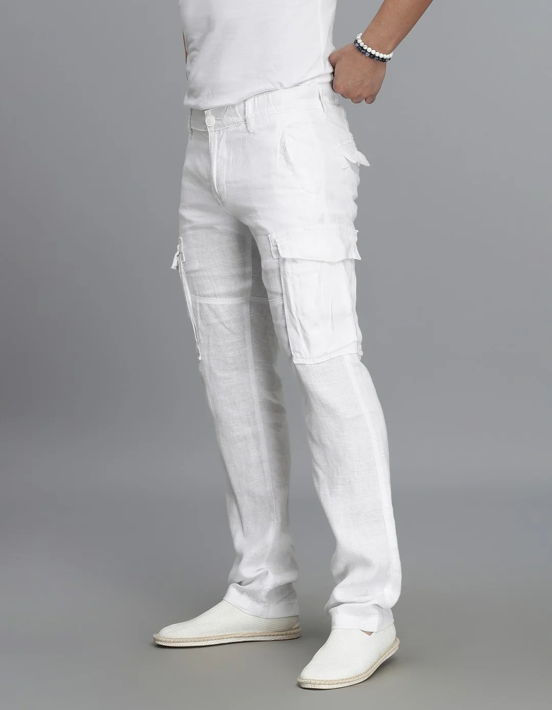 White 100% Linen Cargo Pant - Image 3