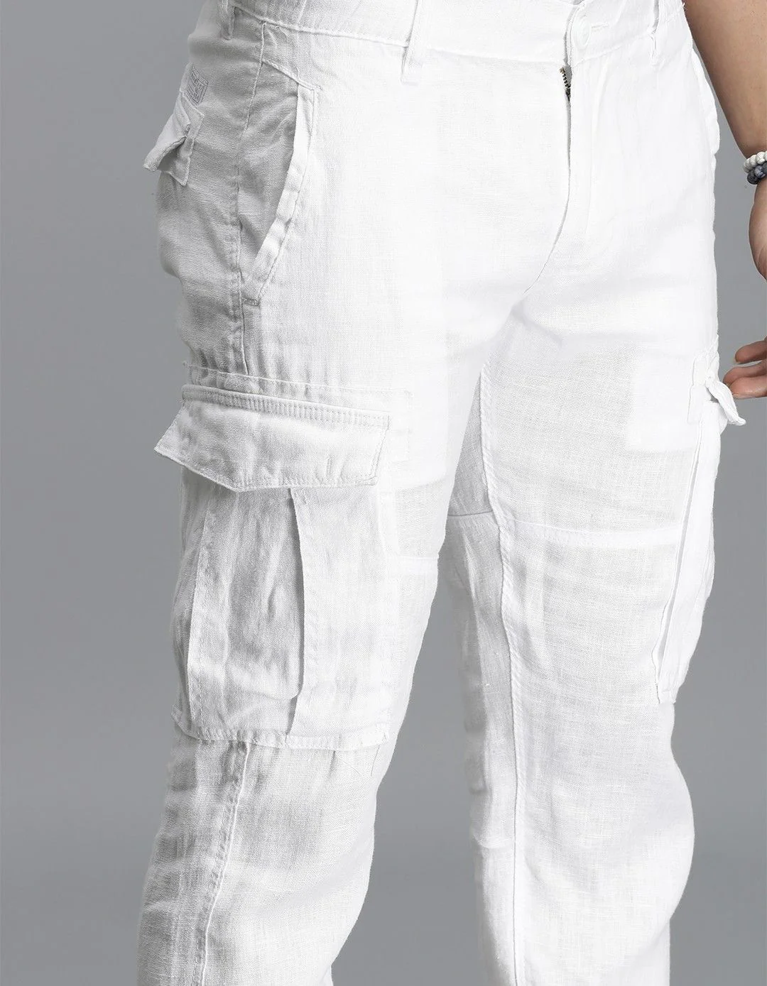 White 100% Linen Cargo Pant - Image 5