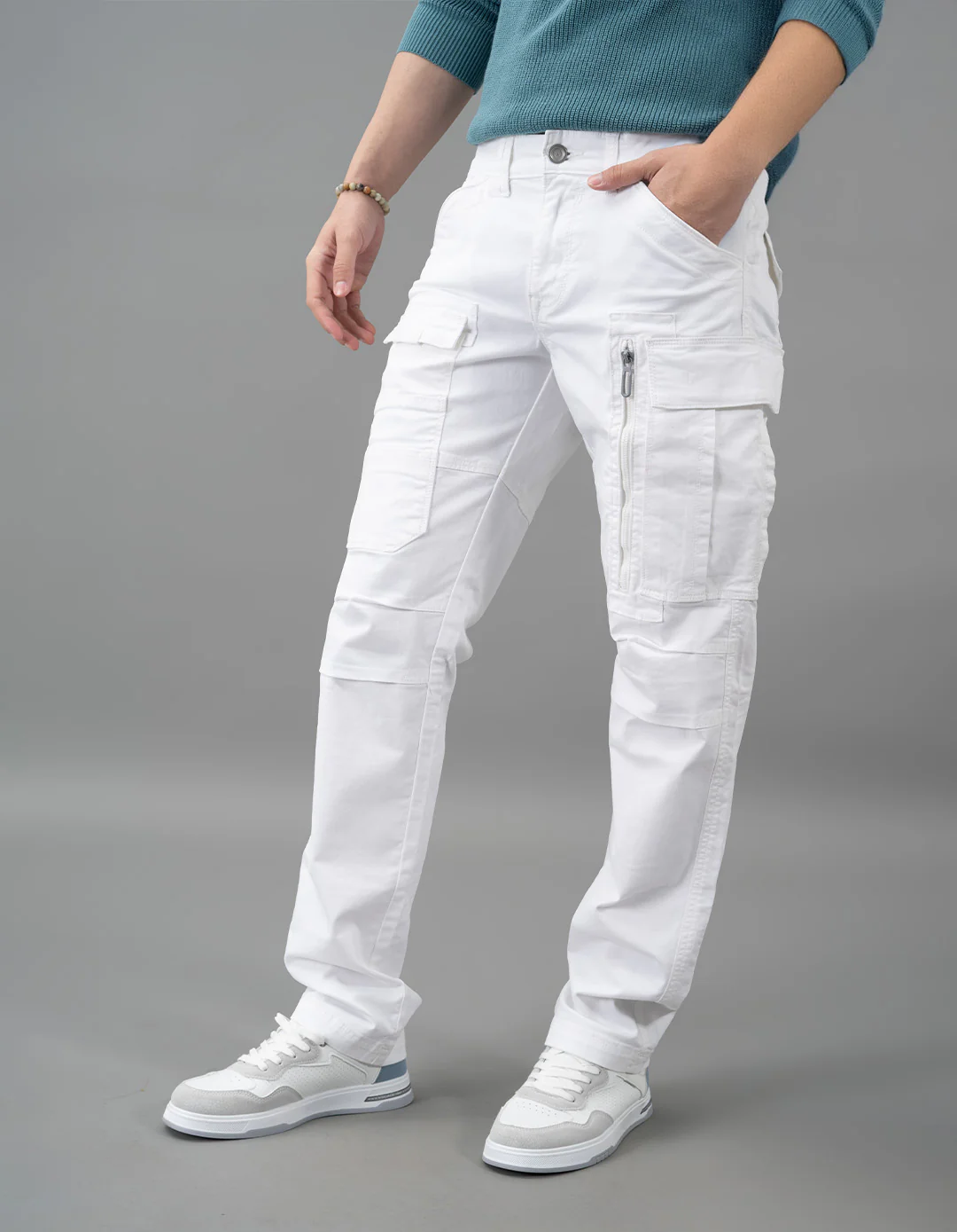 White Regular Fit Cargo Pant - Image 3