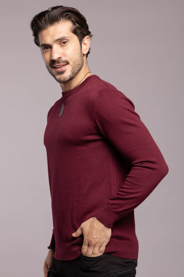 Wine Round Neck Flatknit Tee - Image 3