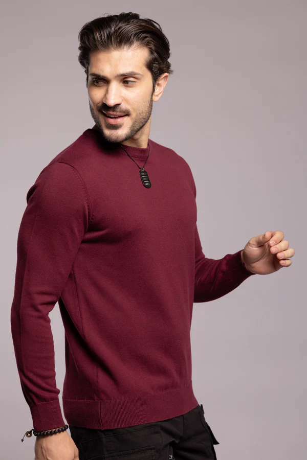 Wine Round Neck Flatknit Tee - Image 4